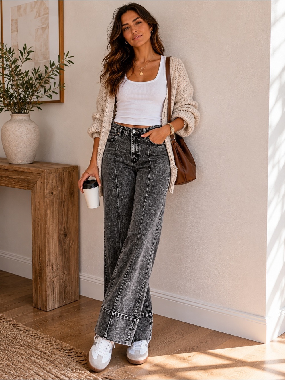 Habitual Gray Acid Wash Wide Leg Jeans Size 8/29 Trendy Relaxed Denim